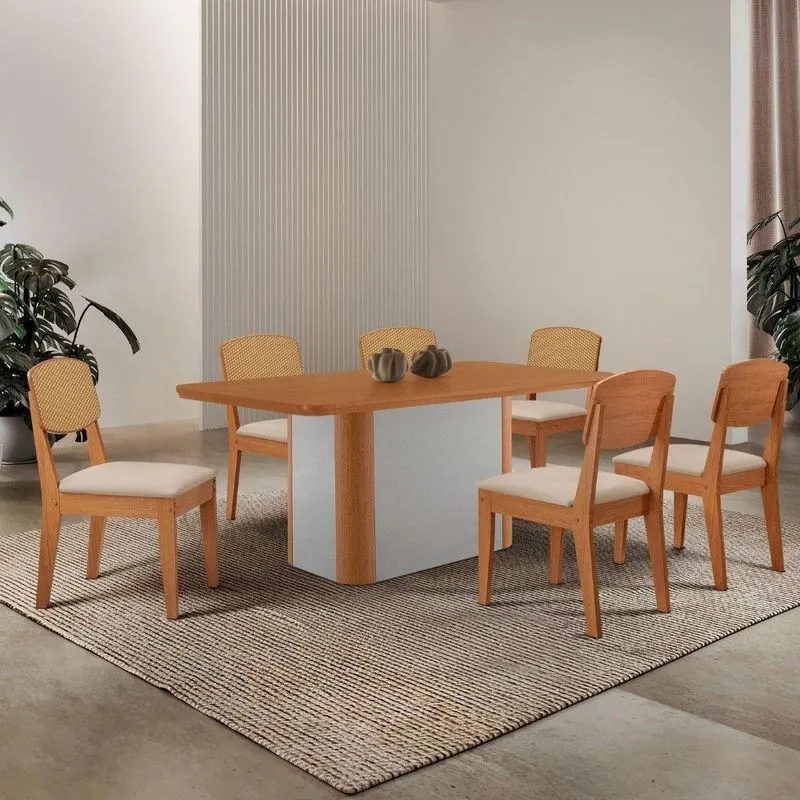 Mesa De Jantar Isadora 180cm Tampo Mdf Laminado Veludo Creme Off White