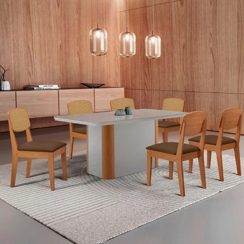 Mesa De Jantar Isadora 180cm Tampo Mdf Vidro Com 6 Cadeiras Veludo Marrom/off/nat/serig Off - Moderna