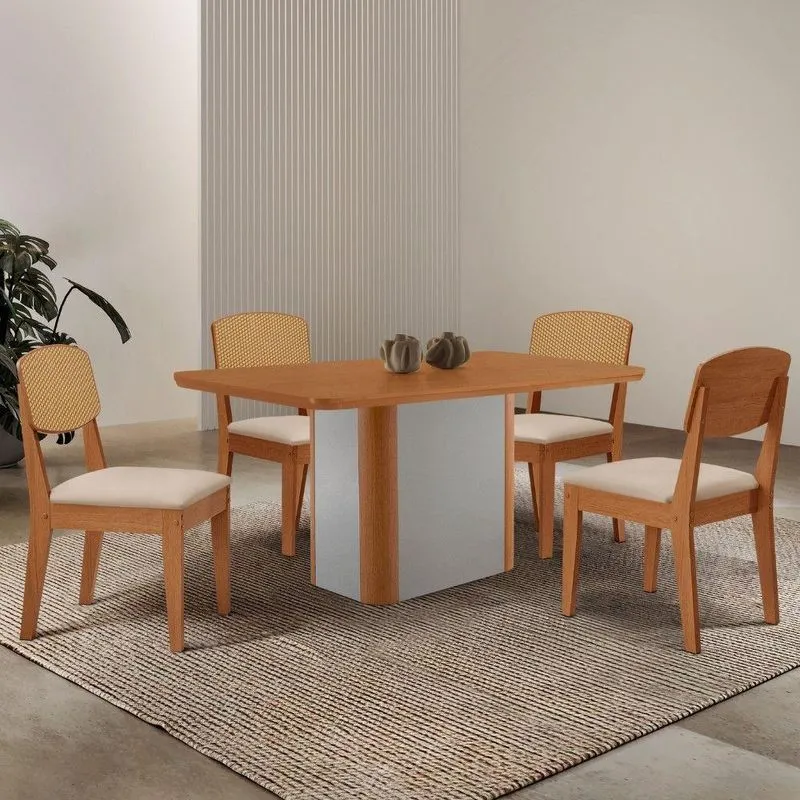 Mesa De Jantar Isadora 120cm Tampo Mdf Laminado Veludo Creme/naturale/off White