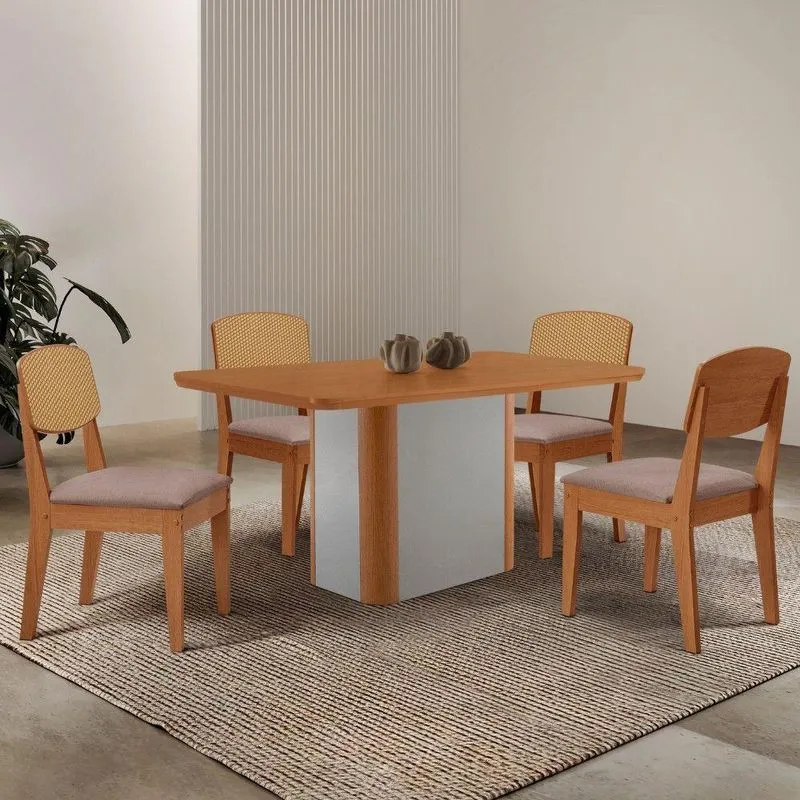Mesa De Jantar Isadora 120cm Tampo Mdf Laminado Linho Capuccino /naturale /off White