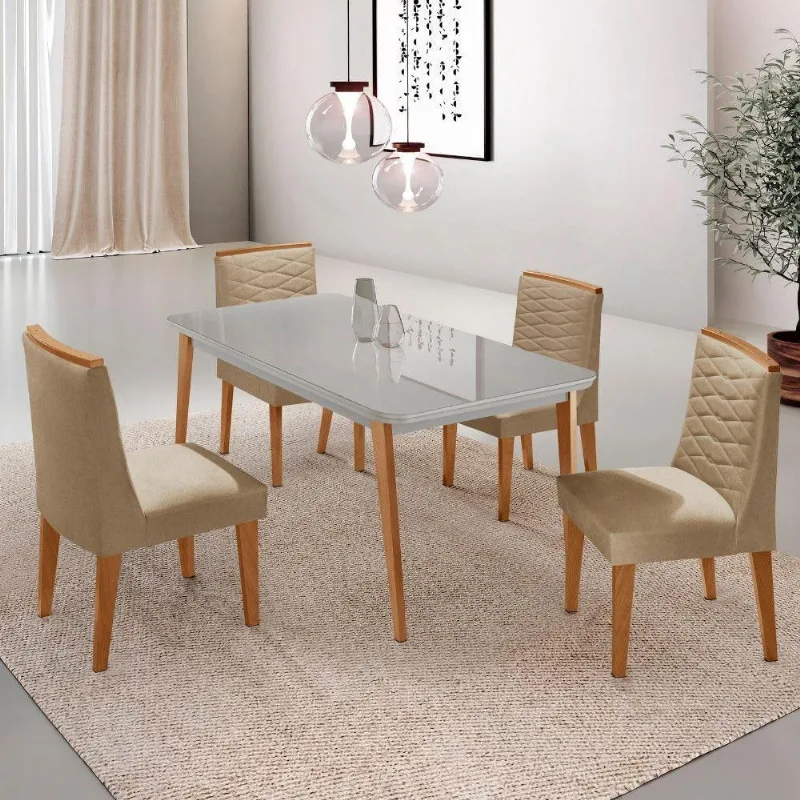 Mesa De Jantar Copper 120cm Tampo Mdf 4 Cadeiras Moderna Turim 07 /off /naturale /serig Off - Moderna