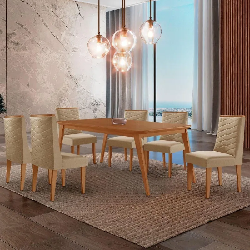 Mesa De Jantar Copper 180cm Tampo Mdf Com 6 Cadeiras Moderna Turim 07/naturalle/naturalle - Moderna