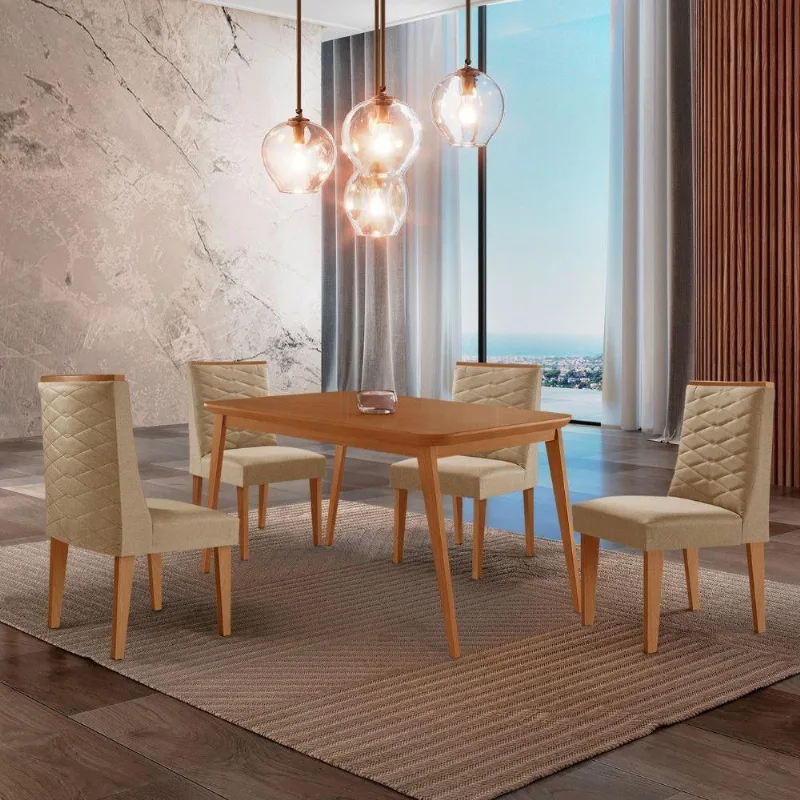 Mesa De Jantar Copper 120cm Tampo Mdf 4 Cadeiras Moderna Turim 07/naturalle/naturalle - Moderna