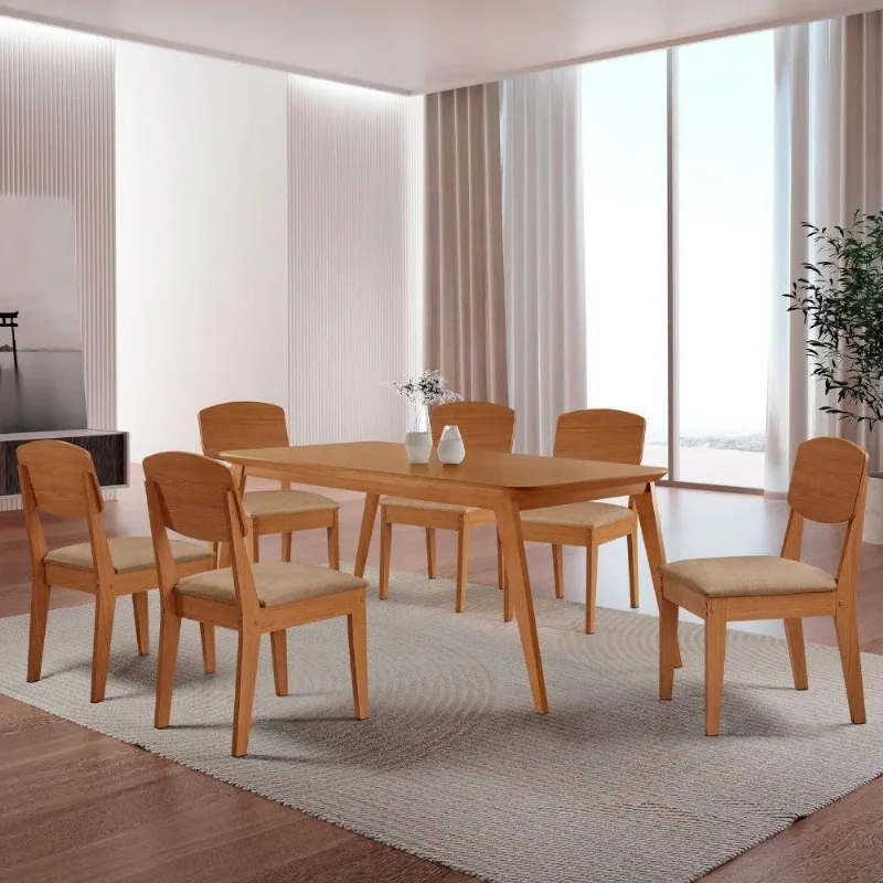 Mesa De Jantar Copper 180cm Tampo Mdf 6 Cadeiras Moderna Turim 07/naturalle/naturalle - Moderna