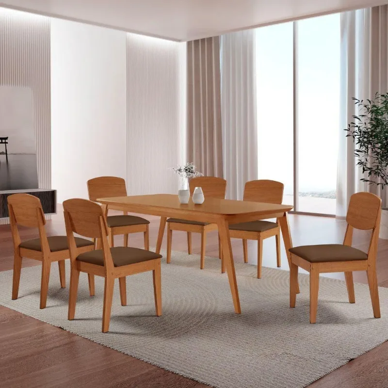 Mesa De Jantar Copper 180cm Tampo Mdf 6 Cadeiras Moderna Veludo Marrom/naturalle/naturalle - Moderna
