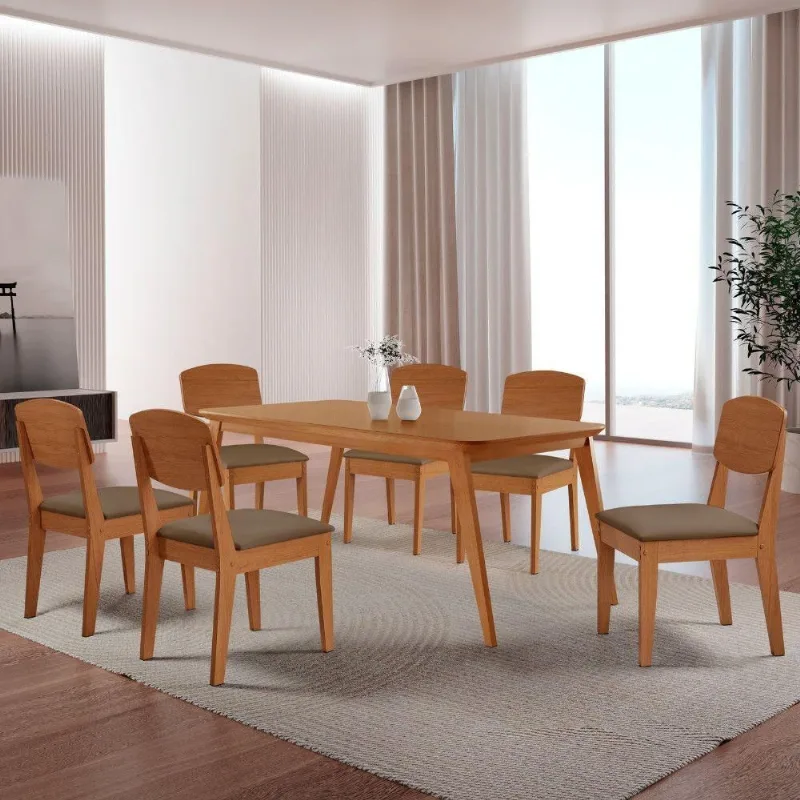 Mesa De Jantar Copper 180cm Tampo Mdf 6 Cadeiras Moderna Veludo Capuccino/naturalle/naturalle - Moderna