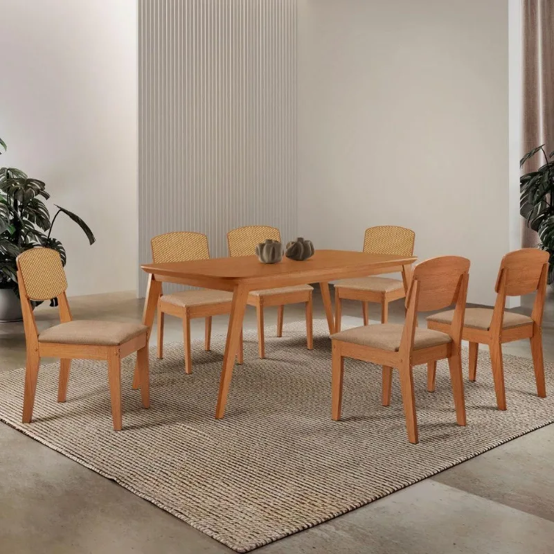 Mesa De Jantar Copper 180cm Tampo Mdf Laminado 6 Cadeiras Turim 07/naturalle/naturalle - Moderna