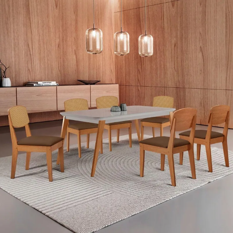 Mesa De Jantar Copper 180cm Tampo Mdf Vidro 6 Cadeiras Veludo Marrom/off/nat/serig Off - Moderna