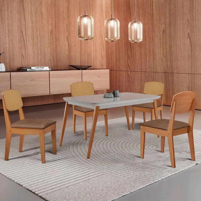 Mesa De Jantar Copper 120 cm Tampo Mdf Vidro 4 Cadeiras - Moderna