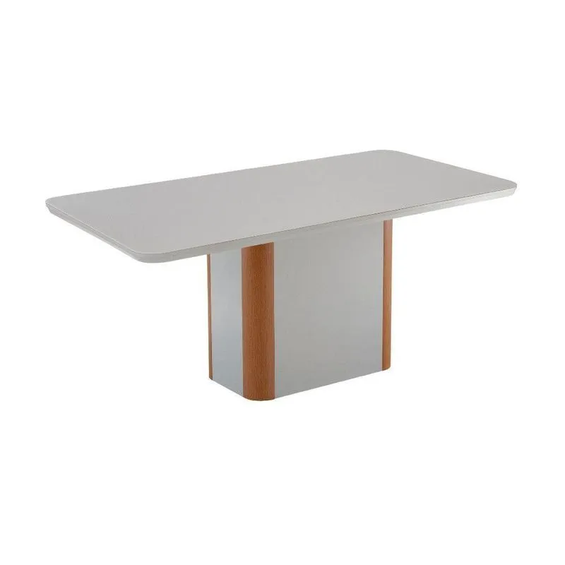 Mesa De Jantar Isadora 180cm Tampo Mdf E Vidro Canto Copo Naturalle /off White /serig. Off