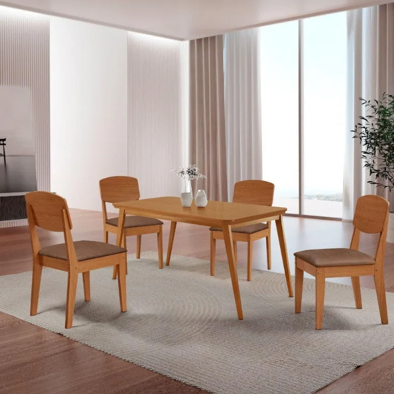 Mesa De Jantar Copper 120cm Tampo Mdf Com 4 Cadeiras Moderna Tork/naturale/naturale - Moderna