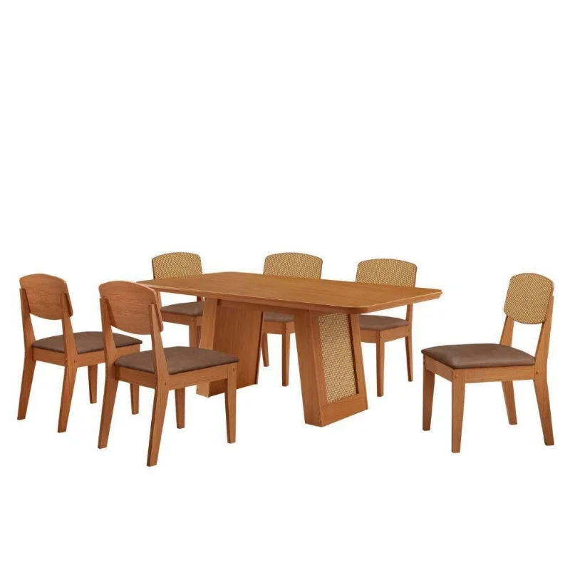 Mesa Carolina 180 Tampo Mdf 6 Cadeiras Moderna Mobilia Tork - Moderna