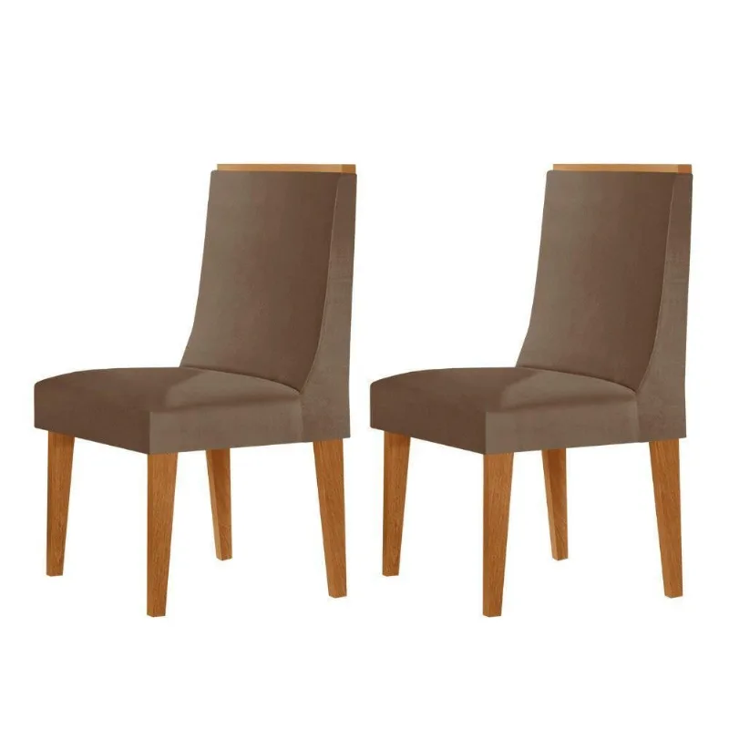 Conjunto Com 2 Cadeiras Moderna Mobília Veludo Capuccino - Moderna