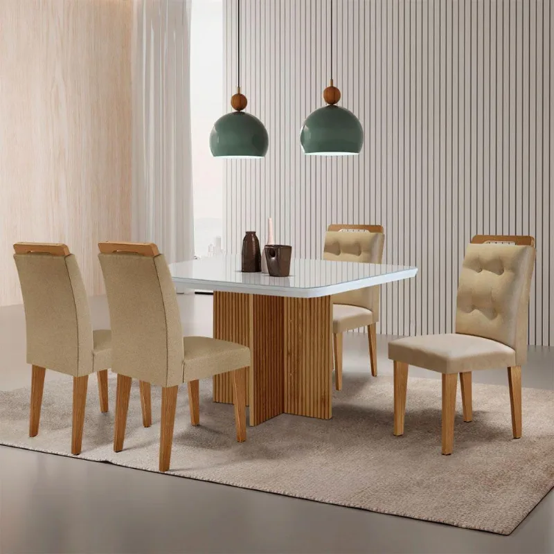 Mesa De Jantar Olímpia 90cm Mdf Vidro 4 Cadeiras Carol Turim 07/off White/imbuia