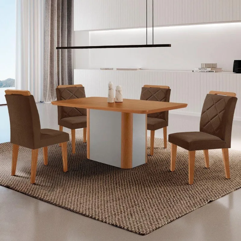 Mesa De Jantar Isadora Mdf Com 4 Cadeiras Moderna Mobilia Veludo Marrom/naturalle Laminado - Moderna