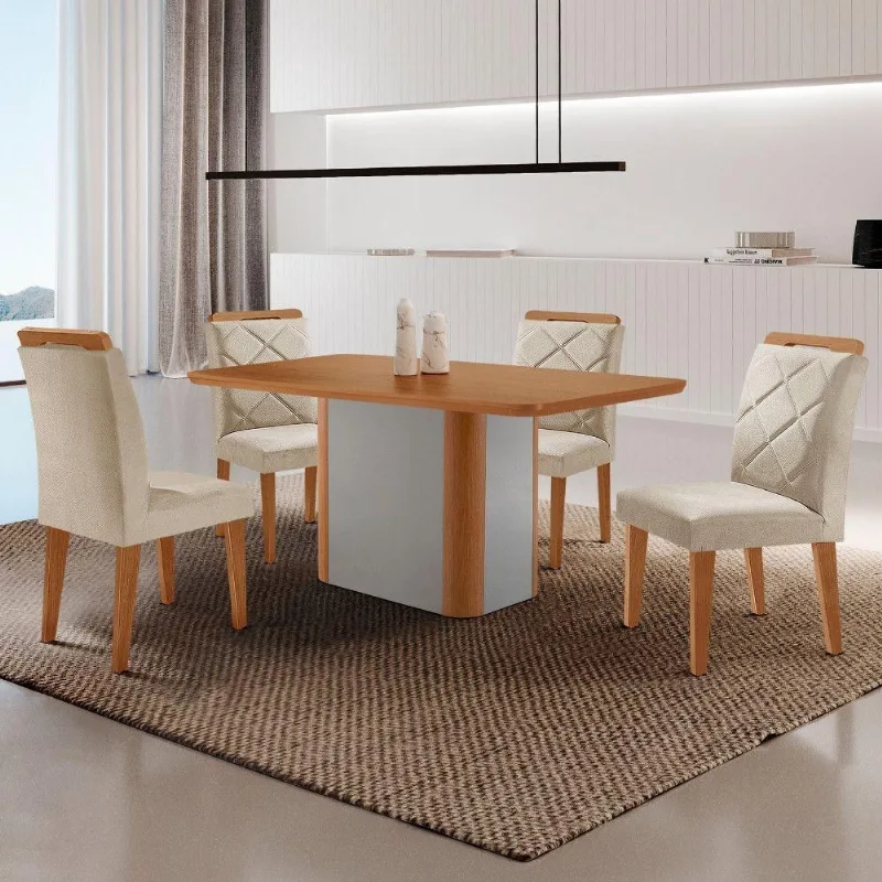 Mesa De Jantar Isadora Mdf Com 4 Cadeiras Moderna Mobilia Veludo Creme/ Laminado