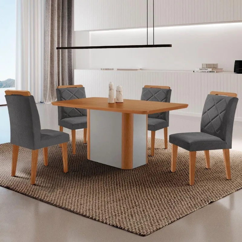 Mesa De Jantar Isadora Mdf Com 4 Cadeiras Moderna Mobilia Veludo Grafite/naturalle Laminado - Moderna