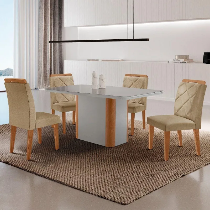 Mesa De Jantar Isadora Com 4 Cadeiras Moderna Mobilia Turim 07/off//serig. Off Com Vidro - Moderna
