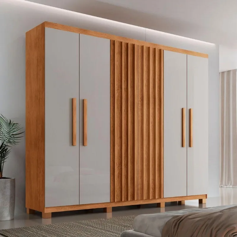 Guarda Roupa Casal Roma Mdf 6 Portas 2 Gavetas Com Pés Naturalle/off White Com Pés - Moderna