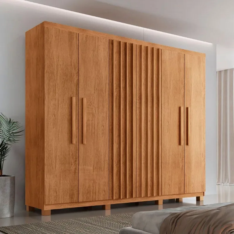 Guarda Roupa Casal Roma Mdf 6 Portas 2 Gavetas Com Pés Naturalle Com Pés - Moderna