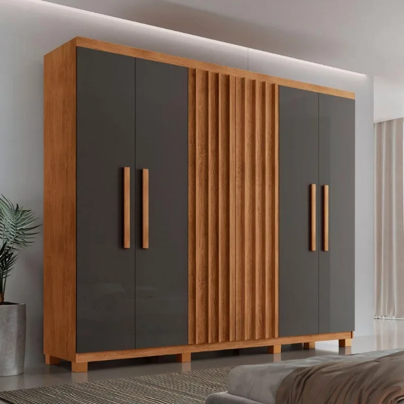 Guarda Roupa Casal Roma Mdf 6 Portas 2 Gavetas Com Pés Naturalle Grafite Com Pés - Moderna