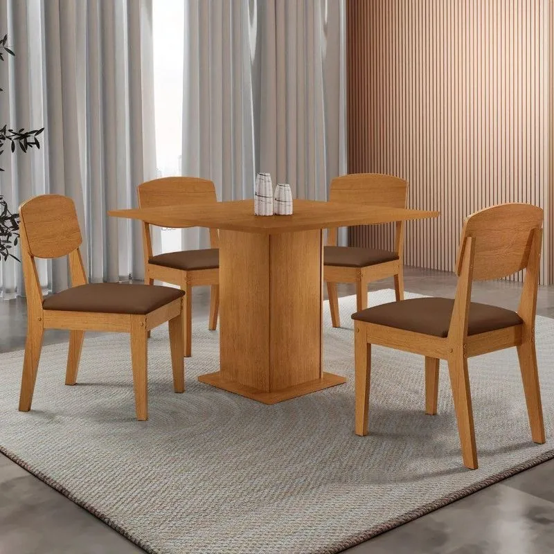 Mesa De Jantar Loren 90cm Mdf 4 Cad Copper Moderna Mobilia Veludo Marrom/naturalle Laminado