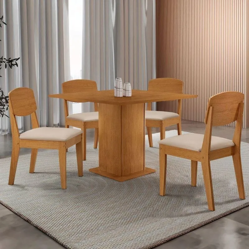 Mesa De Jantar Loren 90cm Mdf 4 Cad Copper Moderna Mobilia Veludo Creme/ Laminado