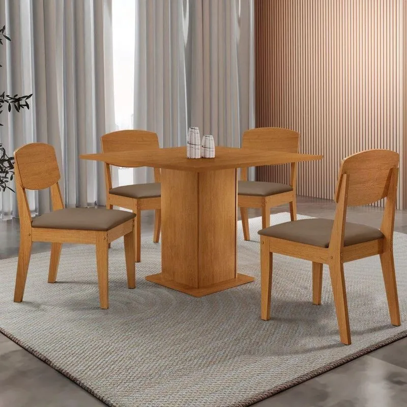 Mesa De Jantar Loren 90cm Mdf 4 Cad Copper Moderna Mobilia Veludo Capuccino/naturalle Laminado