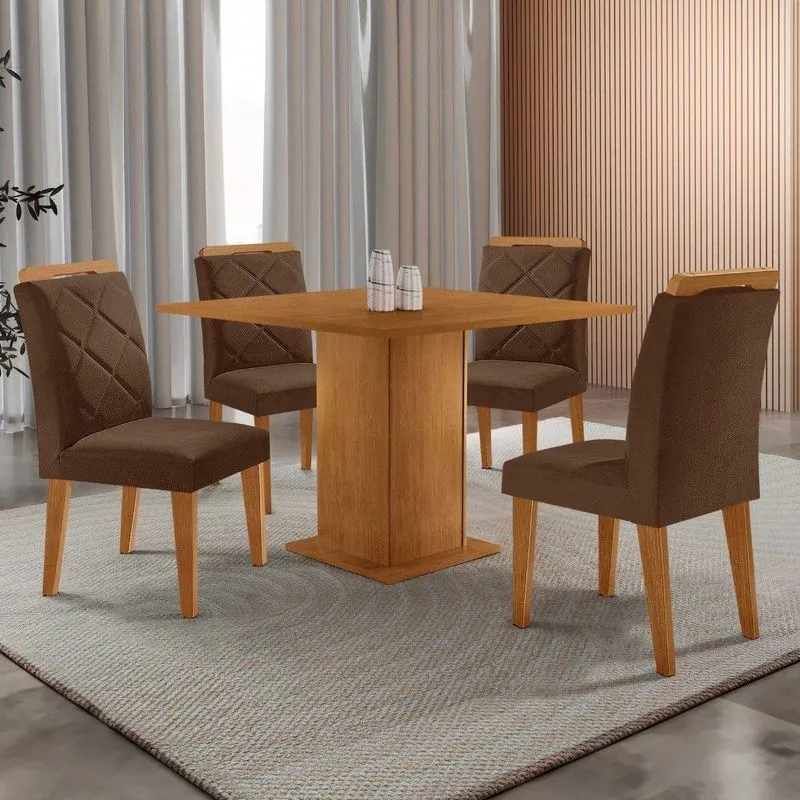 Mesa De Jantar Loren 90cm Mdf 4 Cad Melissa Moderna Mobilia Veludo Marrom/naturalle Laminado