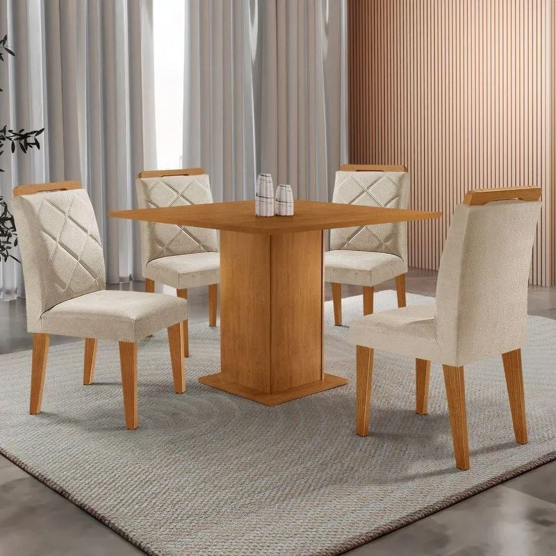 Mesa De Jantar Loren 90cm Mdf 4 Cad Melissa Moderna Mobilia Veludo Creme/ Laminado