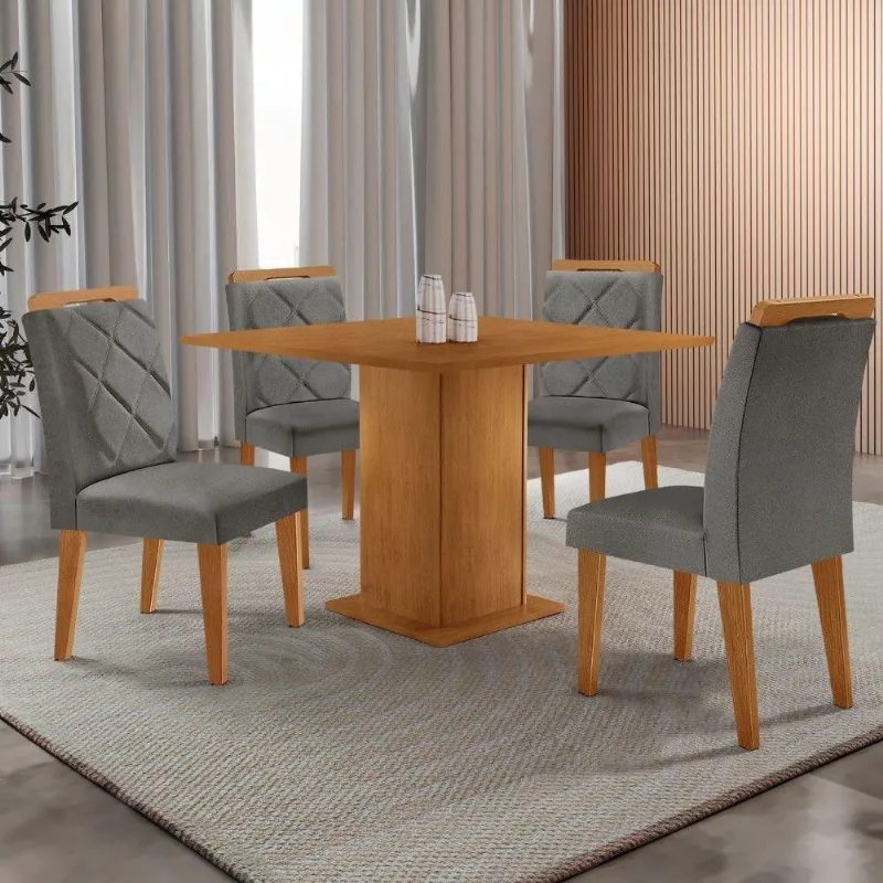 Mesa De Jantar Loren 90cm Mdf 4 Cad Melissa Moderna Mobilia Veludo Grafite/naturalle Laminado - Moderna