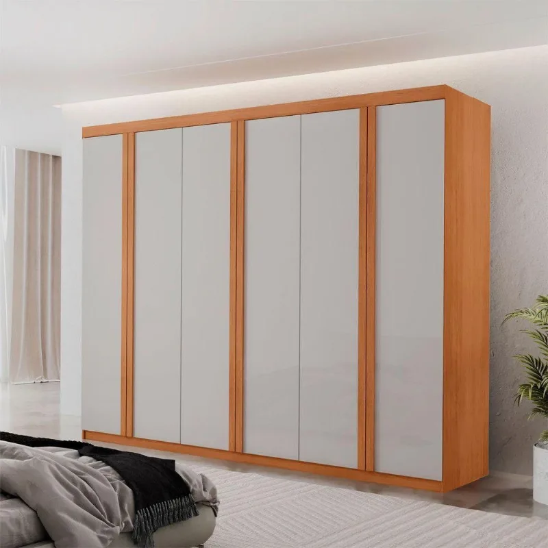 Guarda Roupa Casal Ortiz Mdf Com 6 Portas 2 Gavetas Moderna Naturalle/off White Sem Pés - Moderna