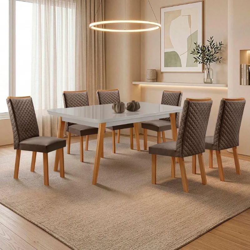 Mesa de Jantar Copper Lira 6 Lugares Tampo de Vidro - Moderna