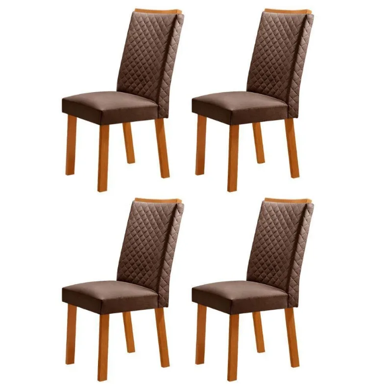 Conjunto 4 Cadeiras Lira em MDF Estofadas em Veludo Marrom Naturalle Moderna - Moderna