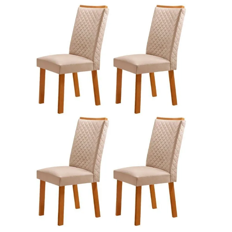 Conjunto 4 Cadeiras Lira de Jantar Estrutura em MDF Veludo Creme Naturale Moderna - Moderna