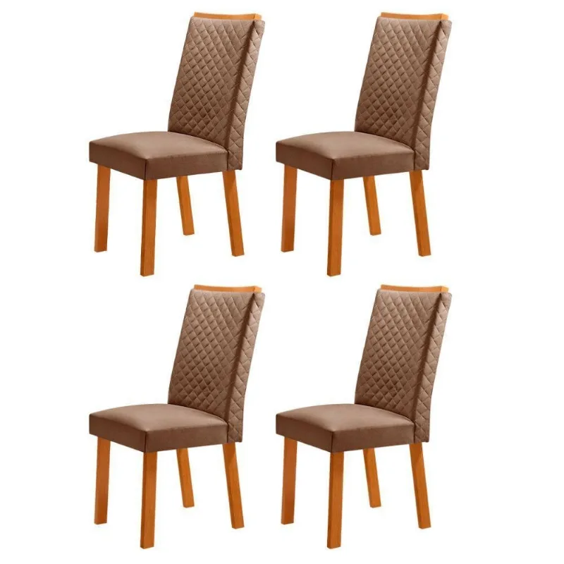 Conjunto 4 Cadeiras Lira de Jantar Estrutura em MDF Veludo Capuccino Naturalle Moderna - Moderna