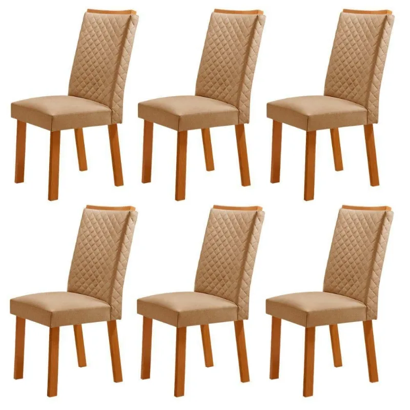Conjunto 6 Cadeiras Lira MDF Estofado Turim 07 Naturale Moderna - Moderna