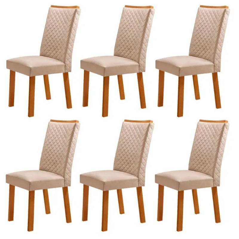 Conjunto 6 Cadeiras Lira Estrutura MDF Veludo Creme Naturale Moderna - Moderna