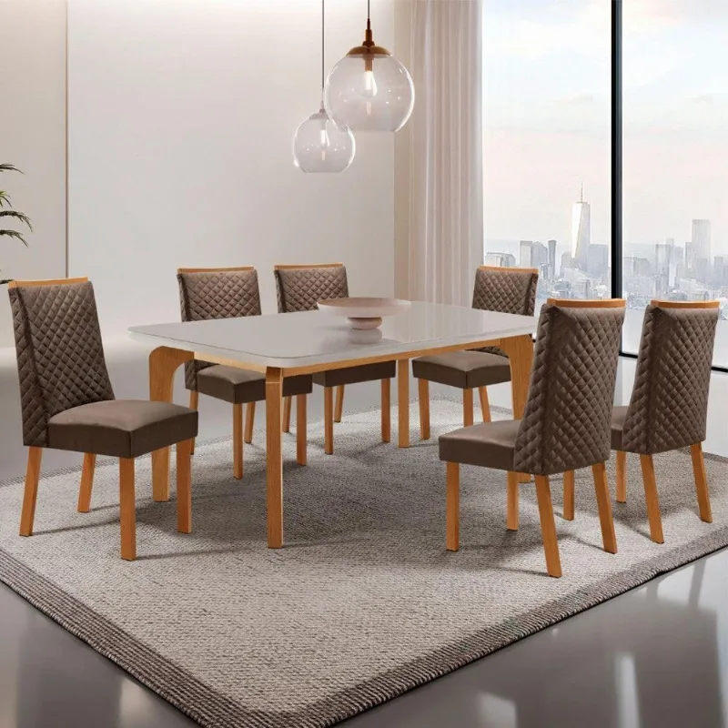 Mesa de Jantar Liz 6 Lugares Retangular Vidro 180CM Off White Moderna - Moderna