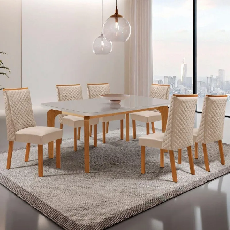 Mesa de Jantar Liz 6 Lugares Retangular Vidro 180CM Off White Moderna - Moderna