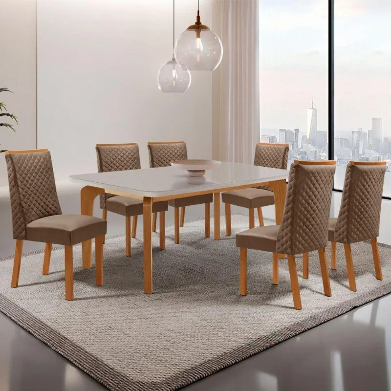 Mesa de Jantar Liz 6 Lugares Retangular Vidro 180CM Off White Moderna - Moderna