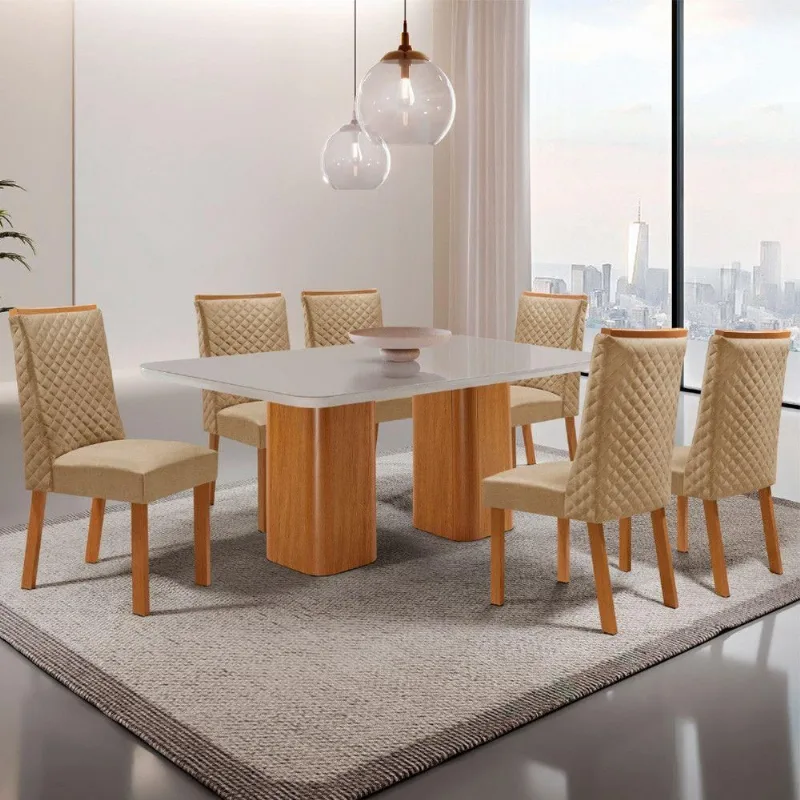 Mesa de Jantar Eloise 6 Lugares Retangular Vidro 180cm Off White Moderna - Moderna