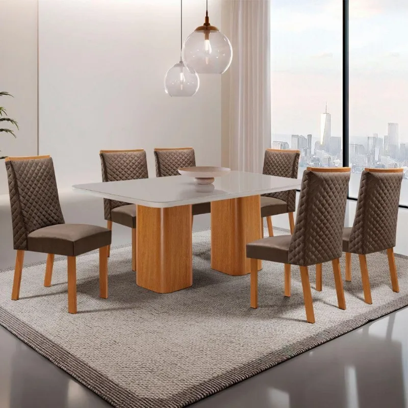 Mesa de Jantar Eloise 6 Lugares Retangular Vidro 180CM Off White Moderna - Moderna