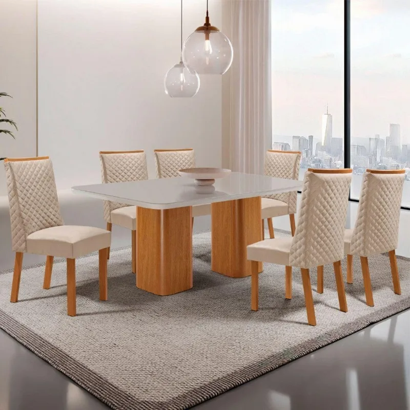 Mesa de Jantar Eloise 6 Lugares Retangular Vidro 180CM Off White Moderna - Moderna