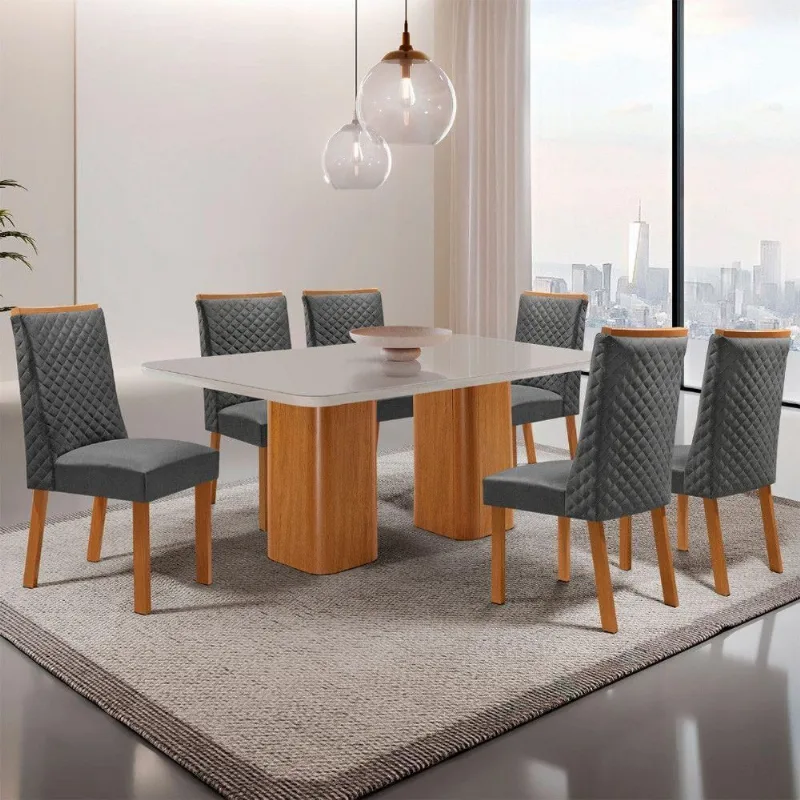 Mesa de Jantar Eloise 6 Lugares Retangular Vidro 180CM Off White Moderna - Moderna