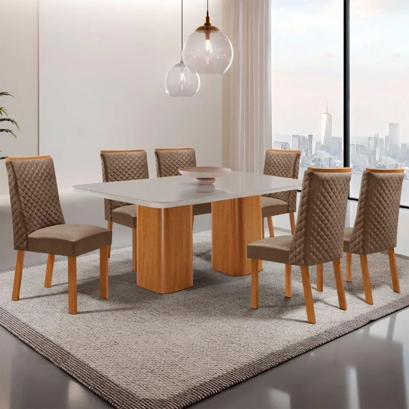 Mesa de Jantar Eloise 6 Lugares Retangular Vidro 180CM Off White Moderna - Moderna
