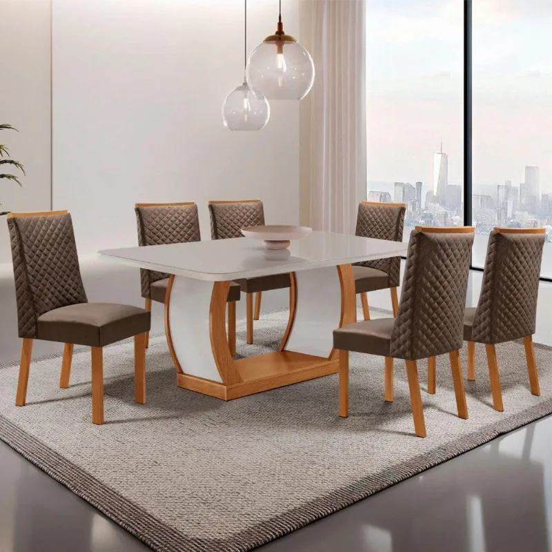 Mesa de Jantar Milena 6 Lugares Retangular MDF 180CM Off White Moderna - Moderna