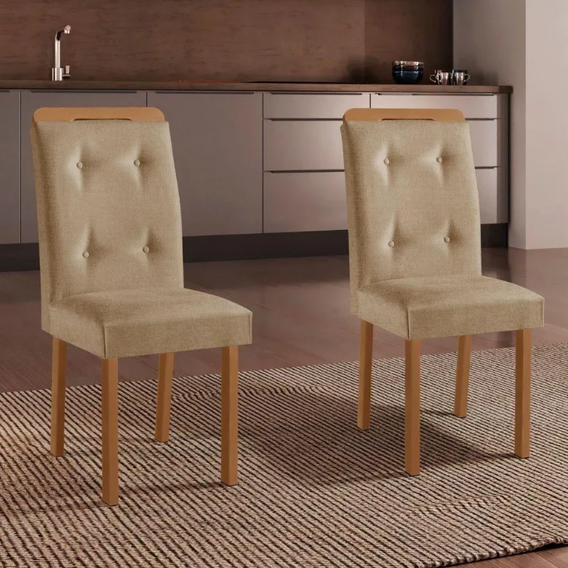 Conjunto 2 Cadeiras Celine Estrutura MDF Assento Estofado Amadeirado Moderna - Moderna
