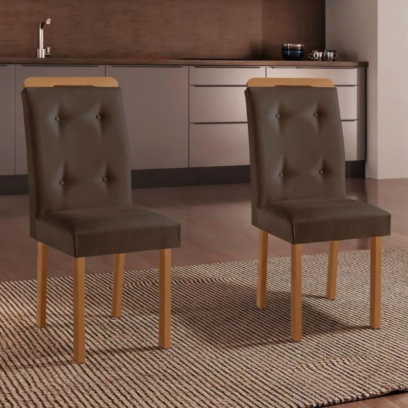 Conjunto 2 Cadeiras Celine em MDF Estofadas em Veludo Marrom Naturalle Moderna - Moderna