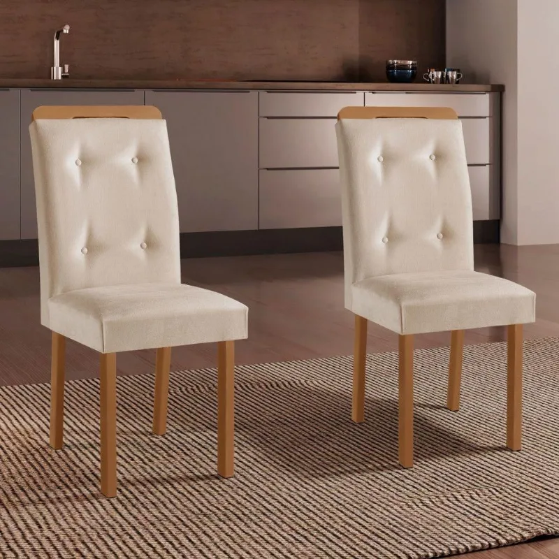 Conjunto 2 Cadeiras Celine Estrutura MDF Assento em Veludo Creme Naturale Moderna - Moderna